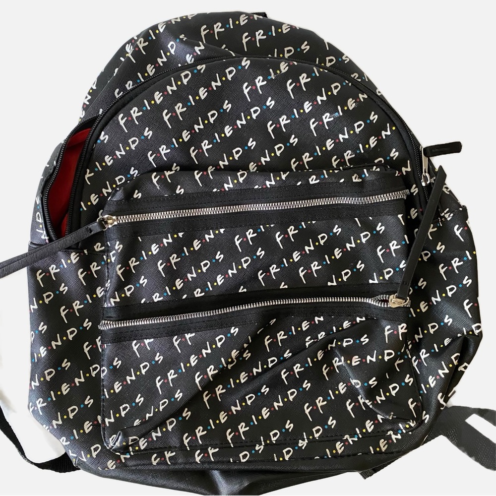 Friends, Black Multi-pocket Red Lining Backpack - Picture 2 of 6